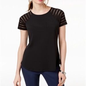 International Concepts Black T with Striped Sheer Sleeves